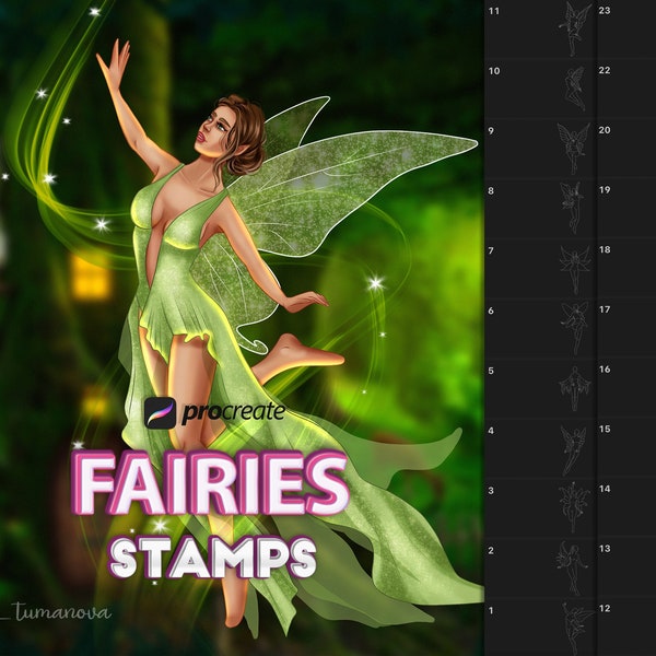 Procreate brushes. Fairies stamps. Procreate sketch realistic poses brushes. Full-body guide stamps