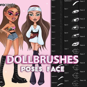 Doll Procreate Brushes. Procreate poses, faces, eyes, lips stamps