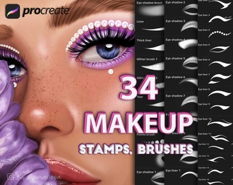 Procreate makeup brushes. Procreate eye makeup stamps. Eyeshadow, eyeliner, blush brush