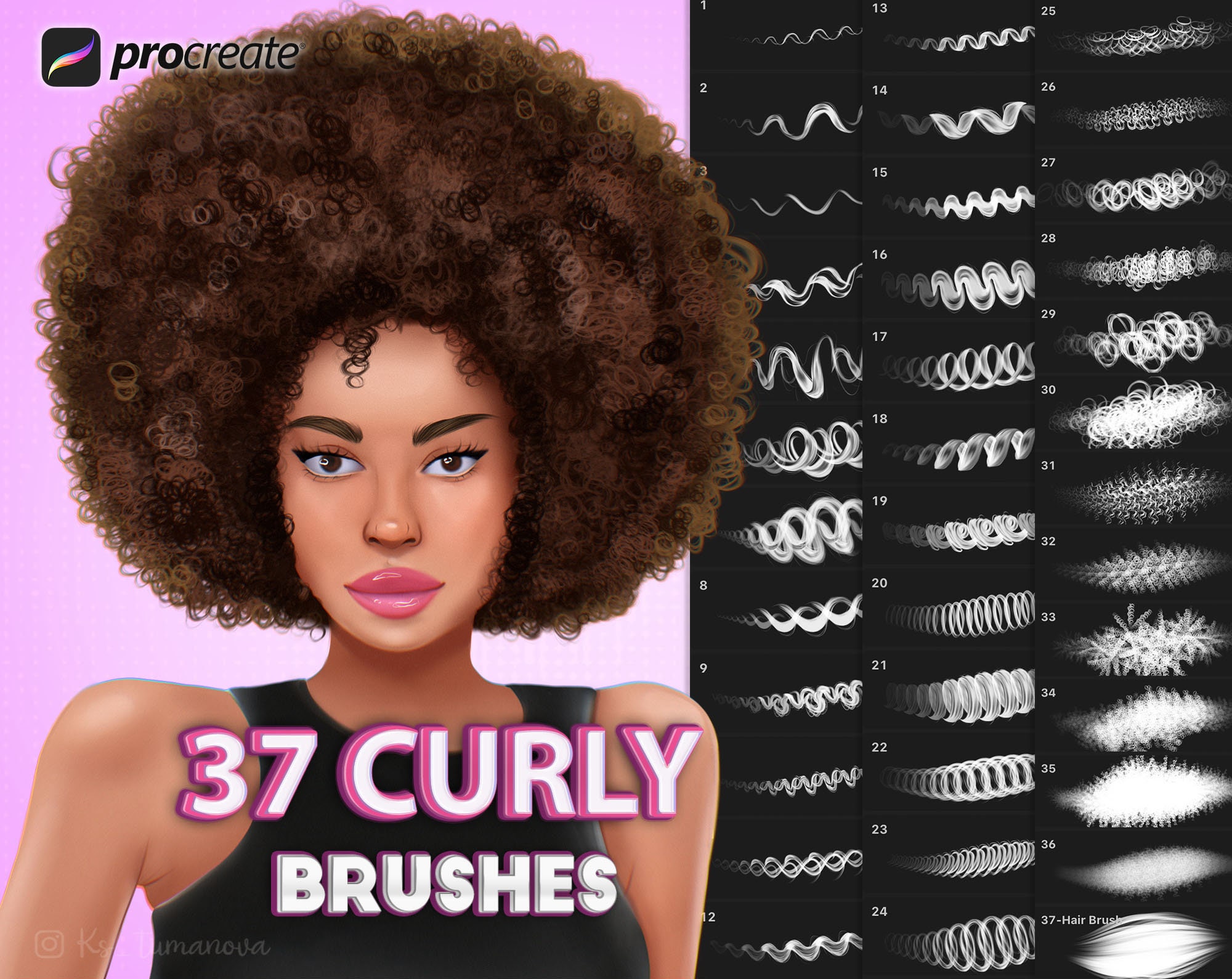 Procreate Curly Brushes. Procreate Wavy Hair Brush. Hair Brush - Etsy