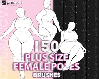 Procreate body pose brushes.  Procreate female plus size body. Procreate woman body stamps. Procreate women plus size stamp