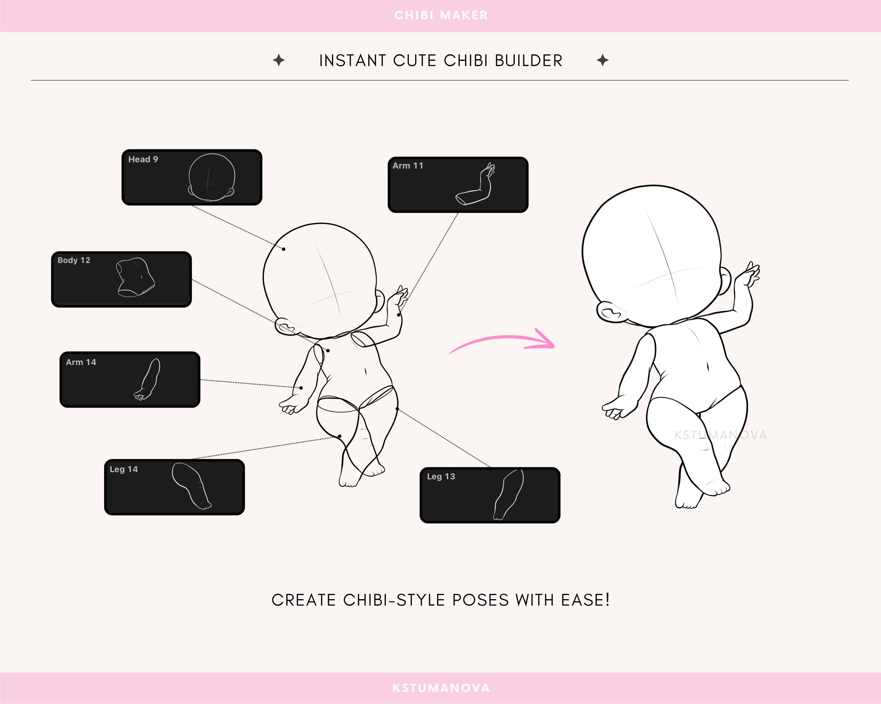 Chibi Maker Poses Brushes: Procreate, Photoshop, Clip Studio Paint ...