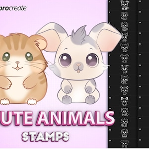 Procreate kawaii anime brushes. Procreate cute animals stamps. Instant Digital download