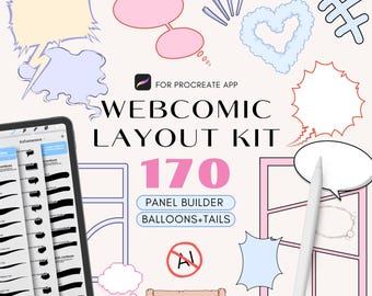 Kit de pinceles para diseño de webcómics en Procreate / Bordes de paneles de cómic, bocadillos de diálogo