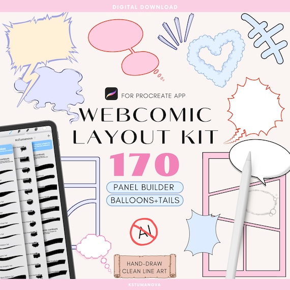 Webcomic Layout Kit Brushes for Procreate | Comic Panel Borders, Speech bubbles