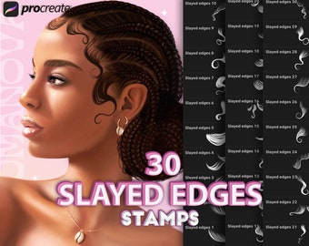 Procreate slayed edges stamps. Procreate hair brushes, hairstyle stamps