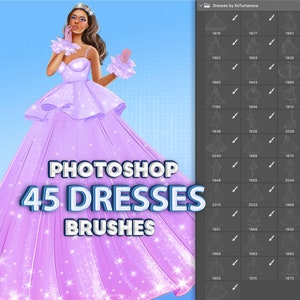 Photoshop dress brushes. Photoshop female poses brushes. Digital brushes for Fresco and Clip Studio Paint, Affinity Photo, Procreate