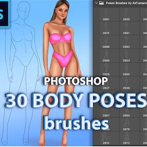 Photoshop body poses brushes. Photoshop female realistic full-body, half-body guide brushes