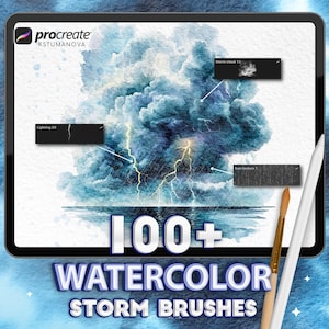 Maak aquarel stormpenselen voort. Creëer een realistische aquarellucht, regentextuurborstel. Wolken voortplanten, lichtstempels