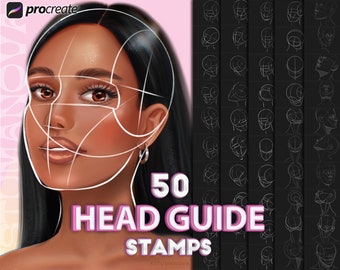 Procreate heads brushes stamps, Portrait Guide Stamps