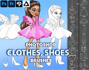 Photoshop Doll Kleiderbürsten. Photoshop-Pose, Outfit, Schuhpinsel. Digitale Pinsel, Clip Studio Paint, Affinity Photo