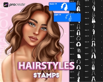 Procreate hair brushes. Procreate hairstyles stamps. Procreate hair digital brush