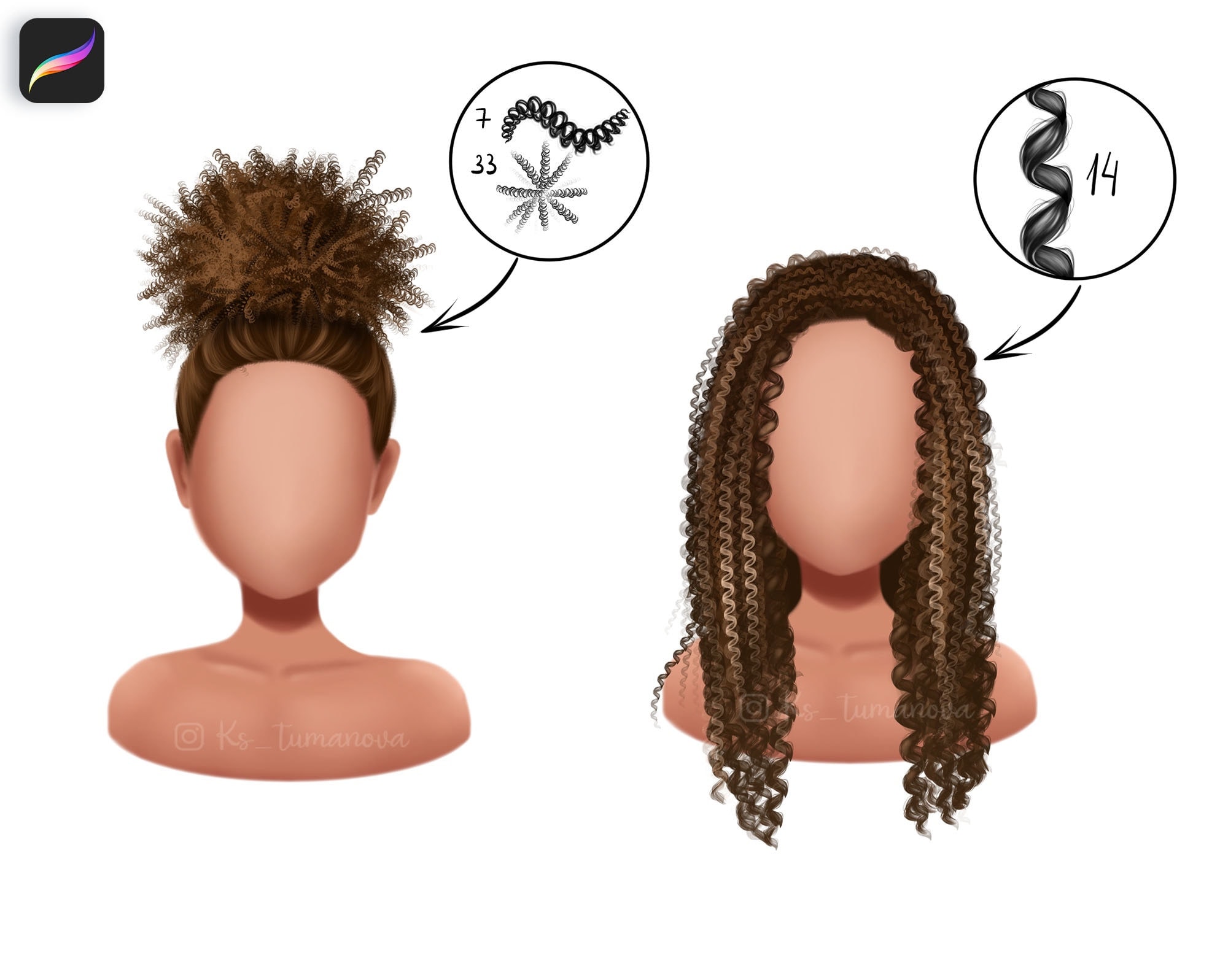 Procreate Curly Brushes. Procreate Wavy Hair Brush. Hair Brush Etsy