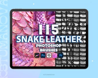 Pinceles de piel de serpiente para Photoshop. Textura de escamas de pez para Photoshop. Pinceles de textura para Procreate. Pinceles digitales para Fresco, Clip Studio Paint y Affinity.