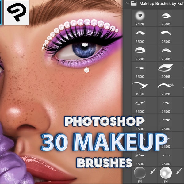 Photoshop, Clip Studio Malen Schminkpinsel. Photoshop Augen Make-up Stempel. Lidschatten, Eyeliner, Rougepinsel