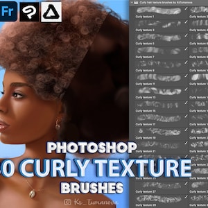 Photoshop Texturbürsten für gelocktes Haar. Fresco, Clip Studio Paint, Procreate, Affinity Photo ABR Pinsel