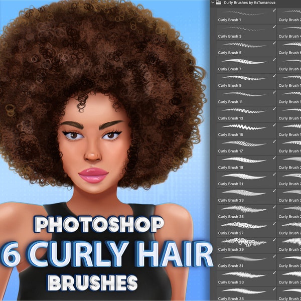 Photoshop curly hair brushes. Adobe Fresco, Clip Studio Paint, Procreate, Affinity Photo ABR Brushes