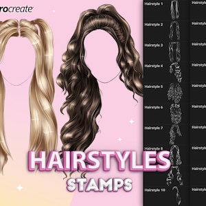 Procreate hair brushes. Procreate wavy hair stamps. Procreate hairstyles brush stamp