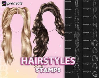 Procreate hair brushes. Procreate wavy hair stamps. Procreate hairstyles brush stamp
