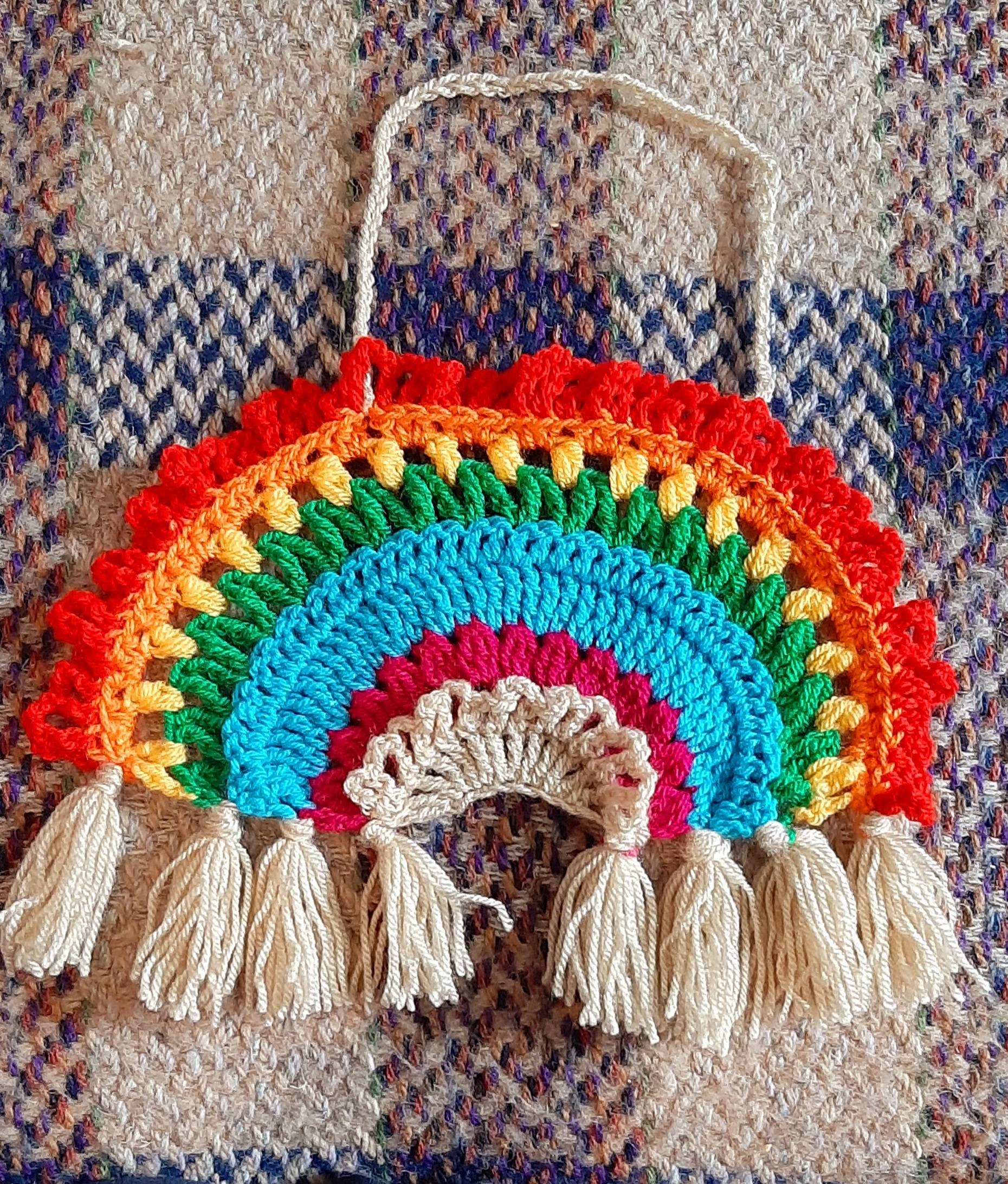 Crochet boho rainbow wall hanging Etsy