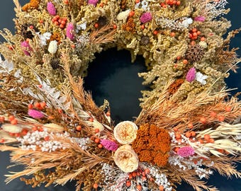Corona de flores secas para granja, corona para todo el año, corona para puerta de entrada, corona de boda, corona decorativa, coronas boho, coronas de pared, corona seca,