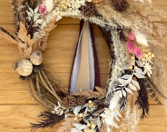 Corona de flores secas para granja, corona para todo el año, corona para puerta de entrada, corona de boda, corona decorativa, coronas boho, coronas de pared, corona seca,