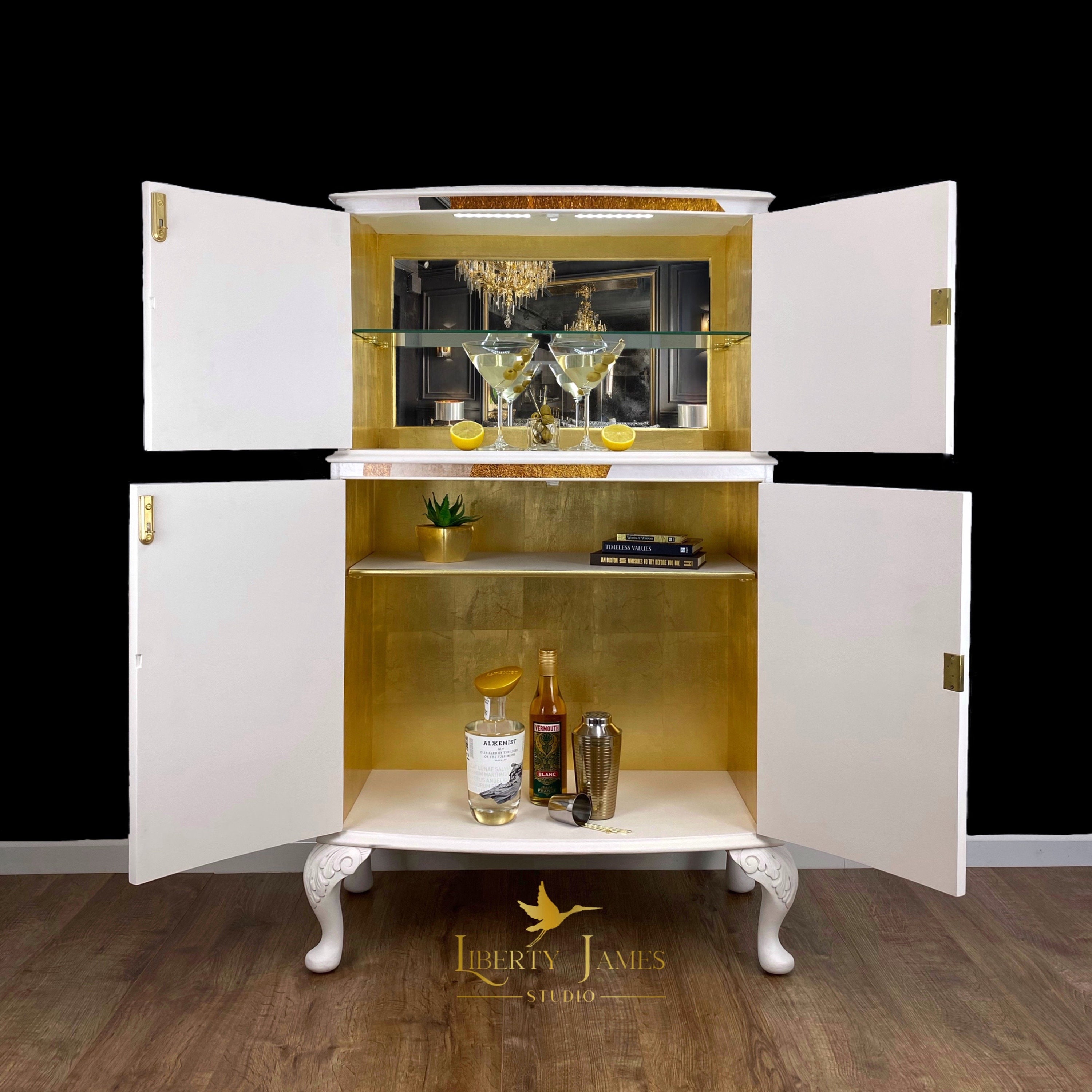 White and sale gold drinks cabinet