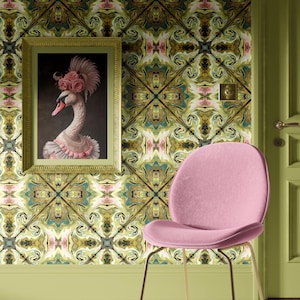 Versailles Luxus Designer Tapete | High-End Wandbekleidung | Weniger Gewöhnliche Wände | Wand einkleben | Teal Grün Gold Blush Rosa Wallpaper