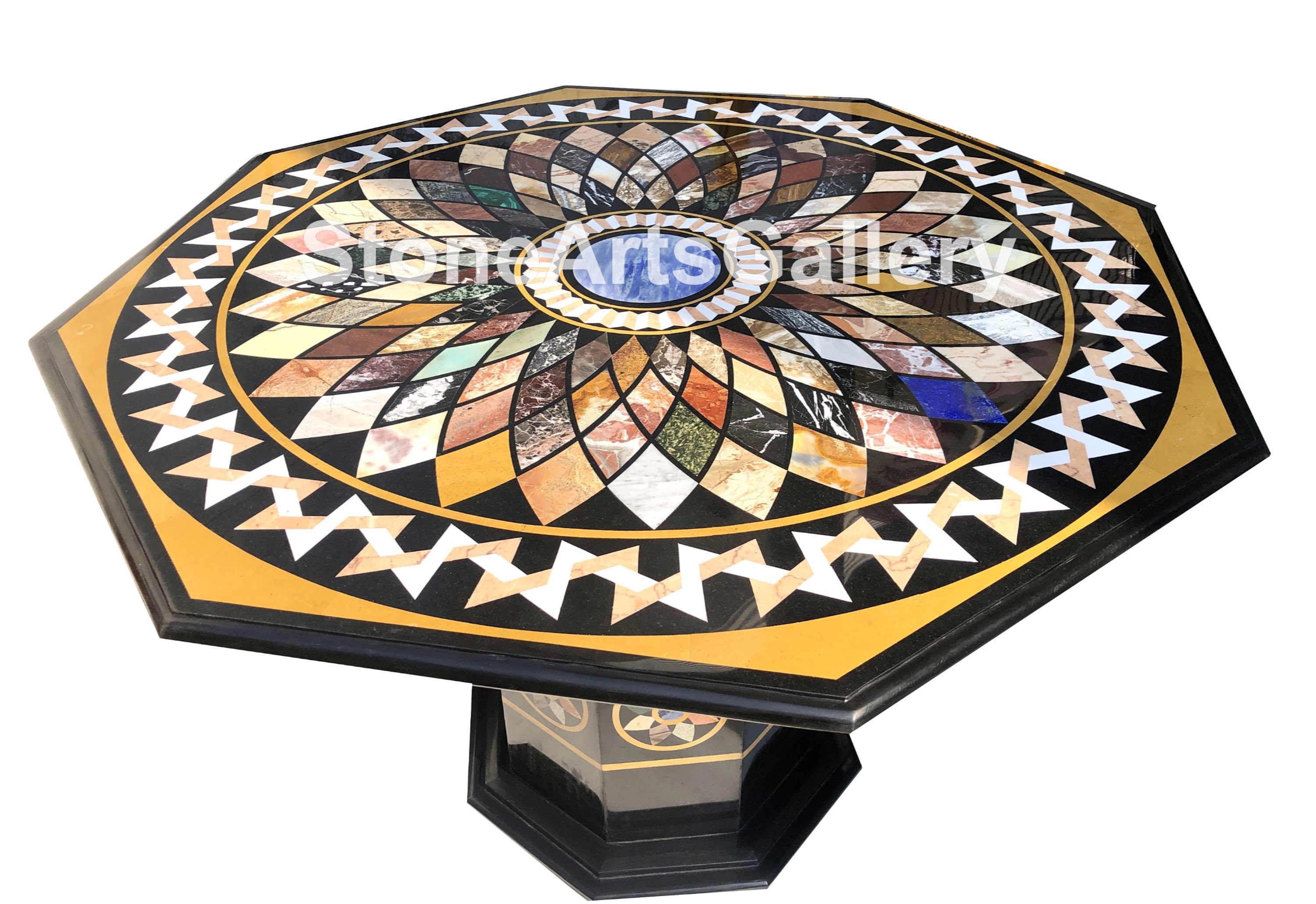 Marmorschwarz 4'x4 'Top Center Esstisch Intarsien | Etsy