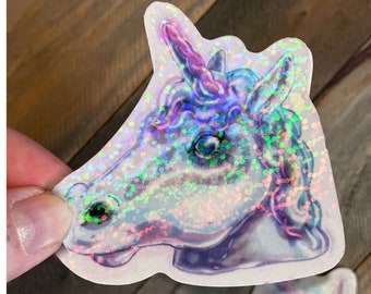 Holographic Unicorn Waterproof Vinyl Stickers | Laptop Decal | Hydro Flask Sticker | Sticker Pack | Sparkly Unicorn Sticker