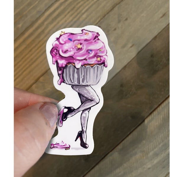 Cupcake Pin Up Girl Vinyl Holographic Waterproof Sticker | Laptop Decal | Pin-Up Girl | Retro| Cupcake Lover