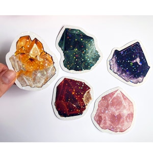 Holographic Gemstone Sticker| Crystal Gem Waterproof Stickers | Witchy Vibes | Citrine Amethyst Rose Quartz