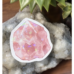 Rose Quartz Holographic Gemstone Crystals Decal | Crystal Gem Waterproof Stickers | Witchy Vibes | Laptop Sticker Pack | Hydroflask Decal