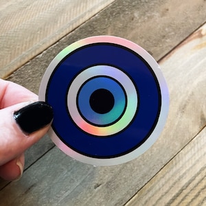 Holographic Evil Eye Sticker: Waterproof Vinyl Decal, Boho Witch Decor