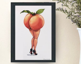 8x10 Peach Pin-Up Girl Print Illustration | Art Print | Vintage Pin-Up Girl | Wall Decoration | Glitter Print
