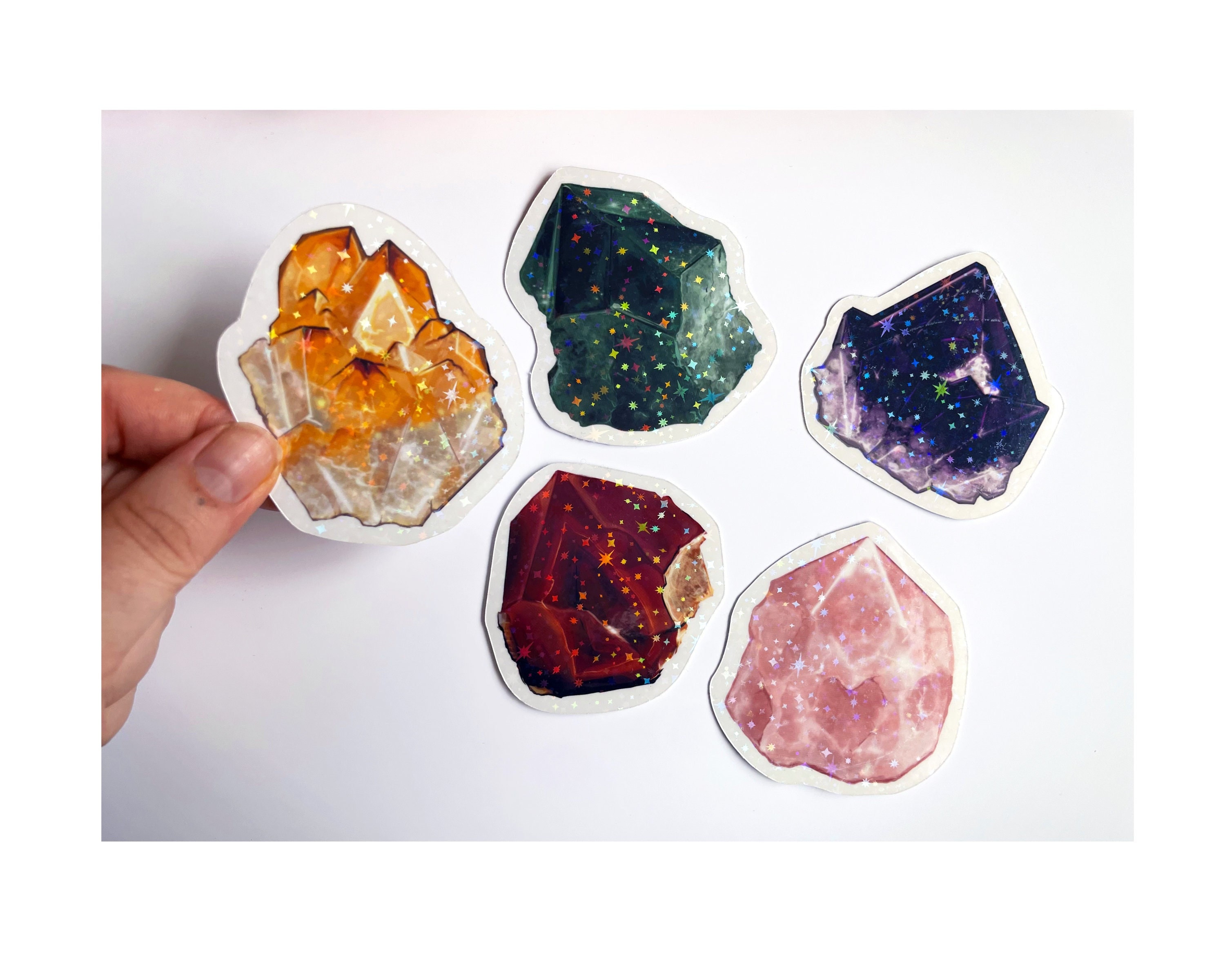 Holographic Gemstone Sticker| Crystal Gem Waterproof Stickers | Witchy Vibes | Citrine Amethyst Rose Quartz