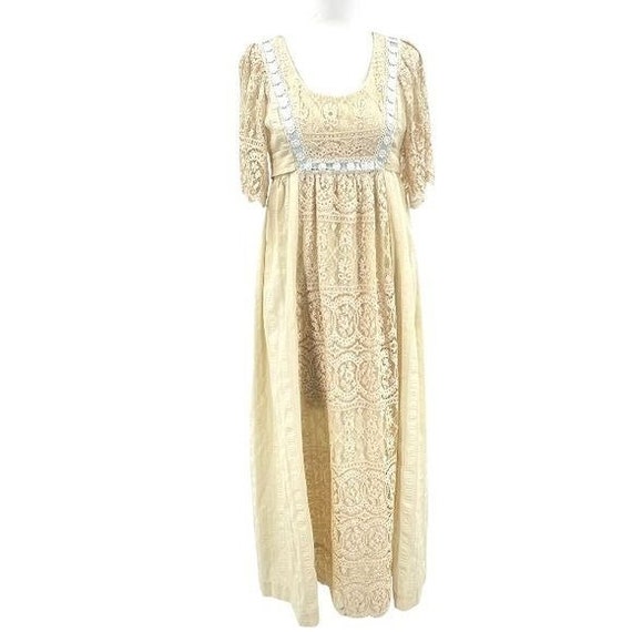 Vintage 1970s Ivory Cotton and Lace Boho Prom Fes… - image 1