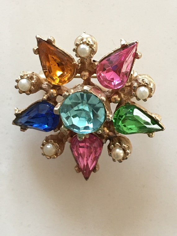 Beautiful antique multi colored crystal pin - image 1