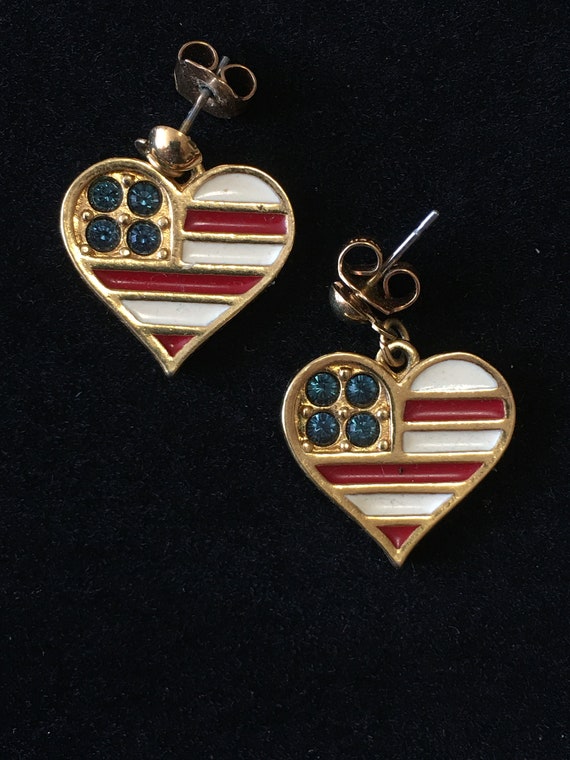 Antique United States flag heart shaped earrings - image 1