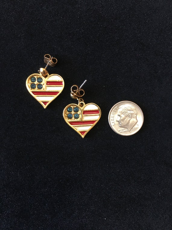 Antique United States flag heart shaped earrings - image 2