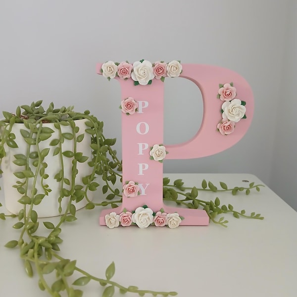 Freestanding floral letters, personalised, flower decor, wooden, girls room Nursery accessories, Birthday gifts, Christening, flower girl