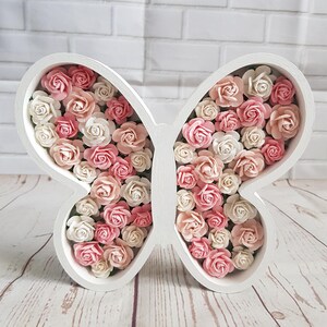 Flowered butterfly, girls room, fillable, wooden shape decoration, shelf ornament, floral décor, Nursery accessories, Birthday new baby gift immagine 3
