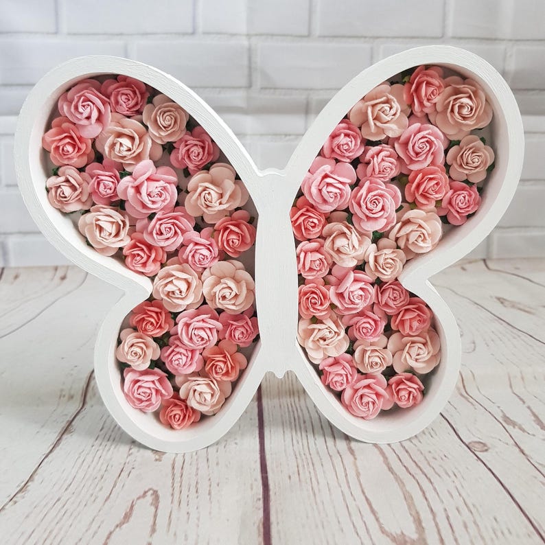Flowered butterfly, girls room, fillable, wooden shape decoration, shelf ornament, floral décor, Nursery accessories, Birthday new baby gift immagine 4
