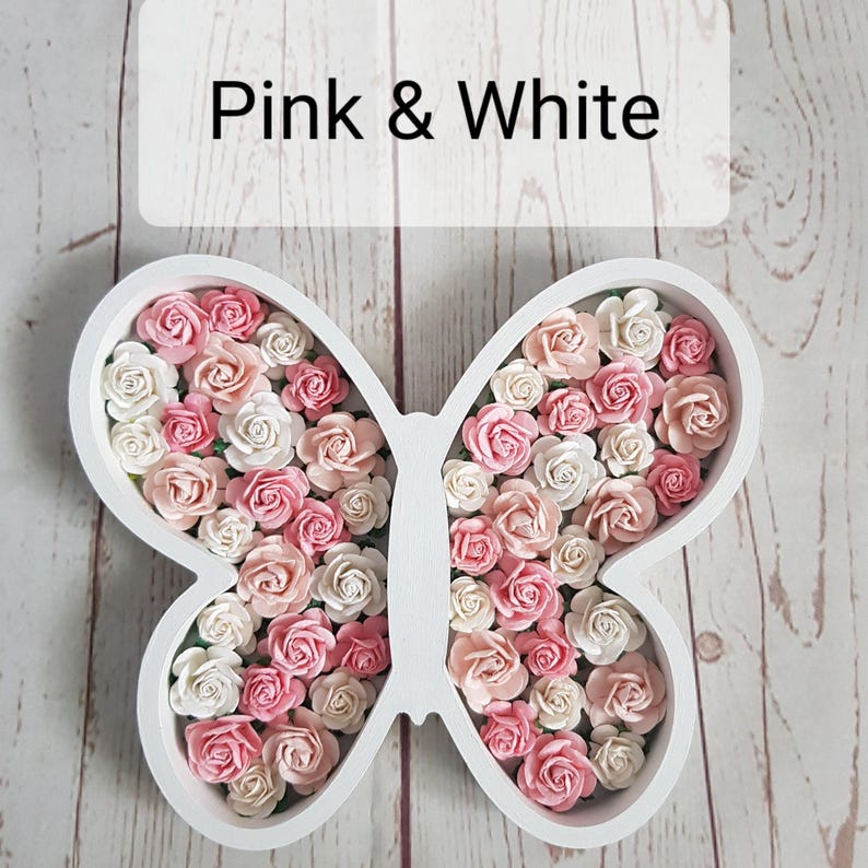 Flowered butterfly, girls room, fillable, wooden shape decoration, shelf ornament, floral décor, Nursery accessories, Birthday new baby gift immagine 7