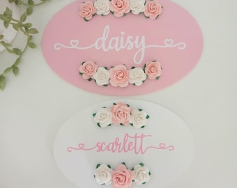 Personalised flowered door or wall sign, floral décor, wooden, girls room decorations, Nursery accessories, Birthday gifts, Christening