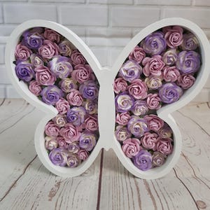 Flowered butterfly, girls room, fillable, wooden shape decoration, shelf ornament, floral décor, Nursery accessories, Birthday new baby gift immagine 2