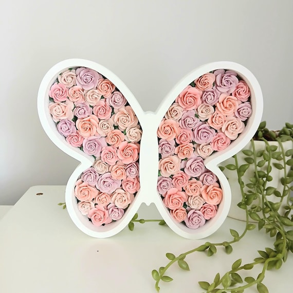 Flowered butterfly, girls room, fillable, wooden shape decoration, shelf ornament, floral décor, Nursery accessories, Birthday new baby gift