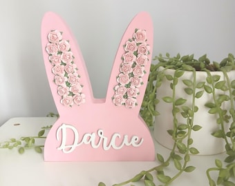 Freestanding flower bunny ears, personalised, pastel décor, wooden, girls room decorations, Nursery accessory, Birthday gifts, Easter ideas