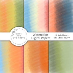Watercolor Digital Paper Bundle – Pastel Backgrounds for Scrapbooking, Invitations, Card Making, Sublimation, Printable Texture JPGs