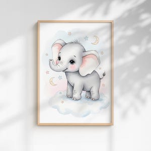 Baby Elephant Nursery Wall Art Printable - Neutral Safari Animal Poster - Jungle Baby Room Decor - Instant Download Digital Print